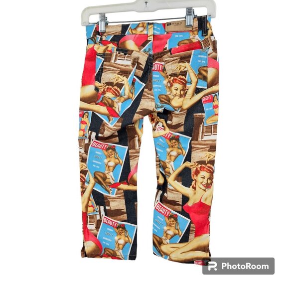 Buffalo Jeans y2k 2000s Pin-up Girl Magazine Printed Retro Cropped Denim Size 24 - Picture 6 of 6